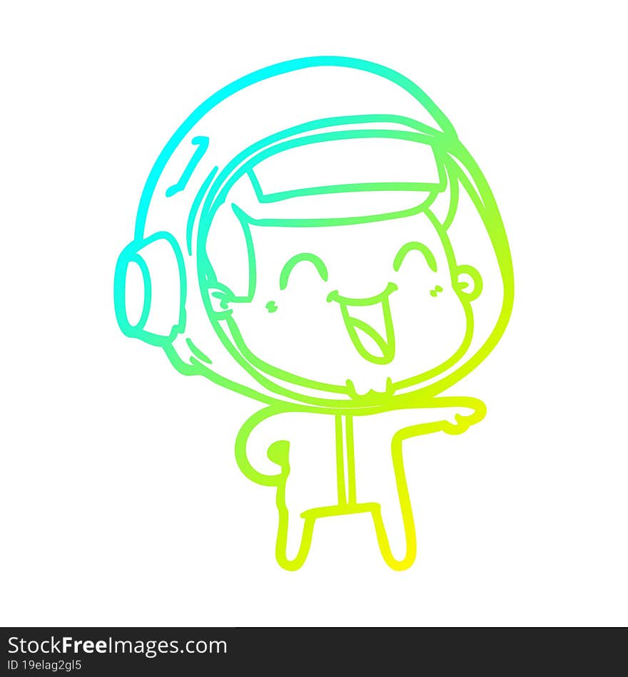 cold gradient line drawing of a happy cartoon astronaut