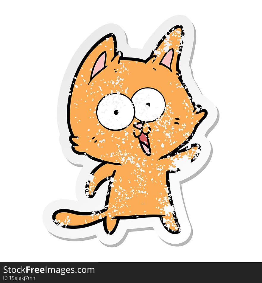 distressed sticker of a funny cartoon cat