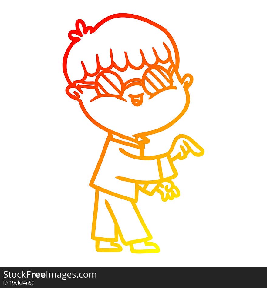 warm gradient line drawing cartoon boy wearing spectacles