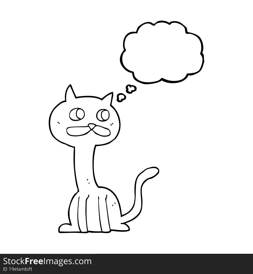 freehand drawn thought bubble cartoon cat