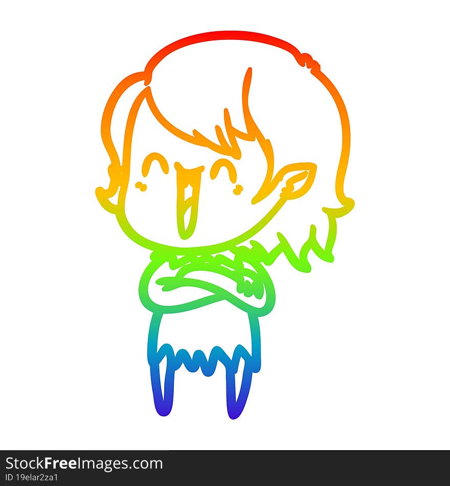 rainbow gradient line drawing cute cartoon happy vampire girl