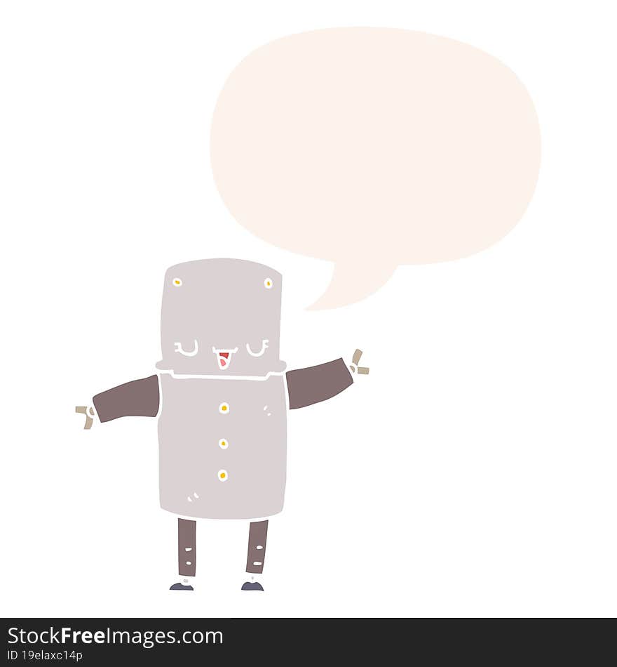 Cartoon Robot And Speech Bubble In Retro Style