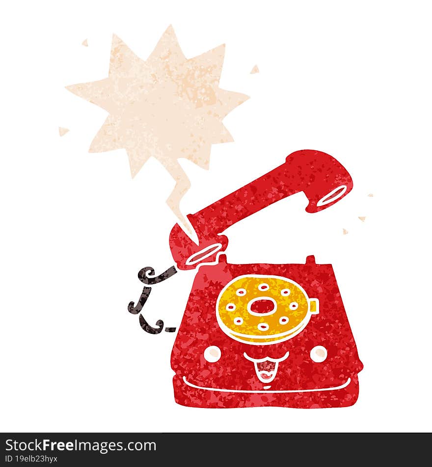 cute cartoon telephone and speech bubble in retro textured style