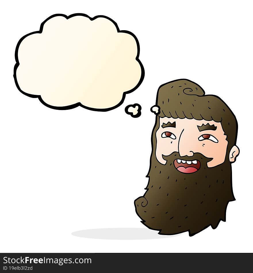 cartoon man with beard laughing with thought bubble