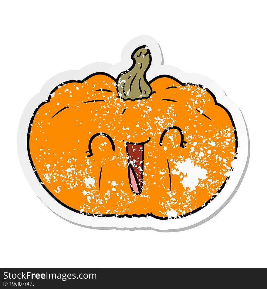 distressed sticker of a cartoon pumpkin