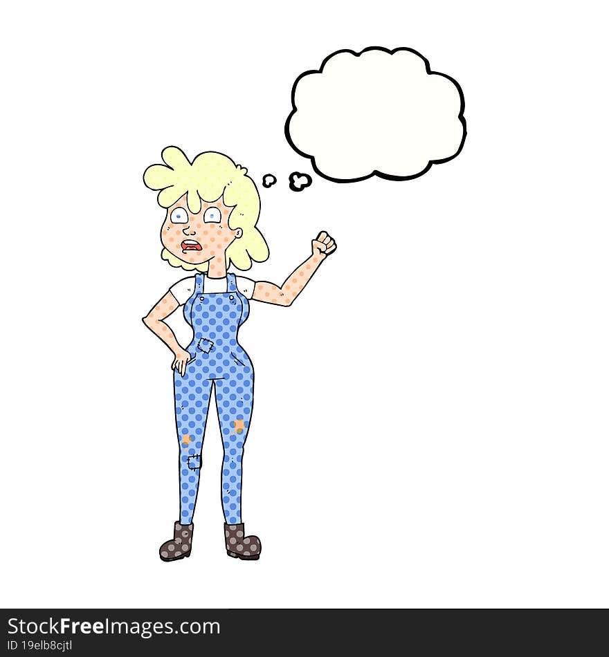 Thought Bubble Cartoon Woman Shaking Fist