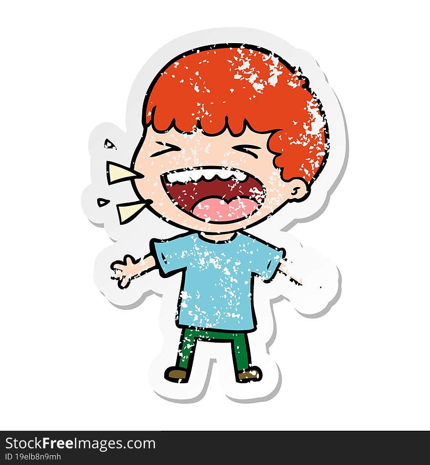 Distressed Sticker Of A Cartoon Laughing Man