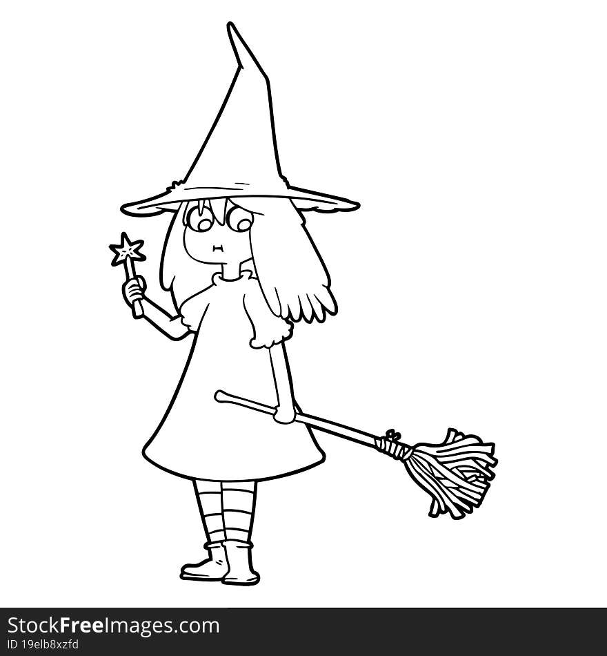 cartoon witch girl with broom. cartoon witch girl with broom