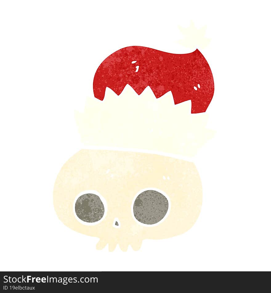 Retro Cartoon Skull Wearing Christmas Hat