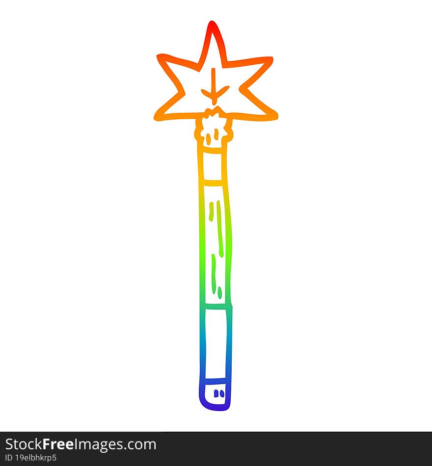 rainbow gradient line drawing of a cartoon magic wand