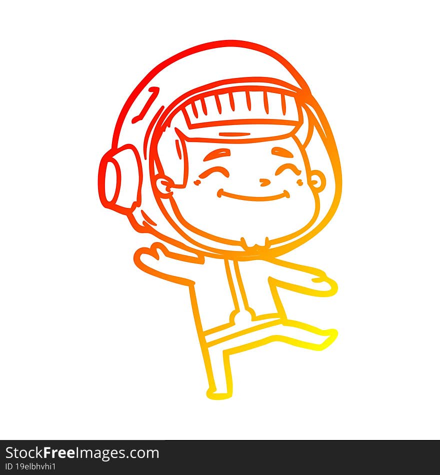 warm gradient line drawing of a happy cartoon astronaut