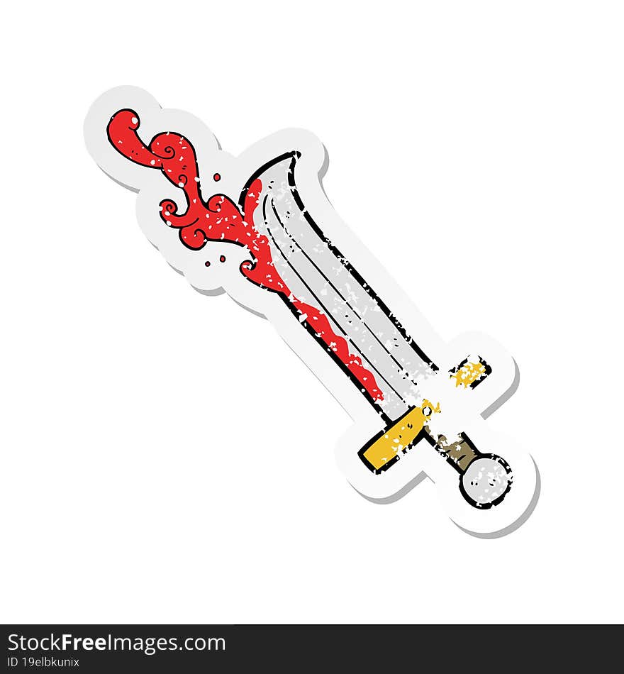 retro distressed sticker of a cartoon bloody sword