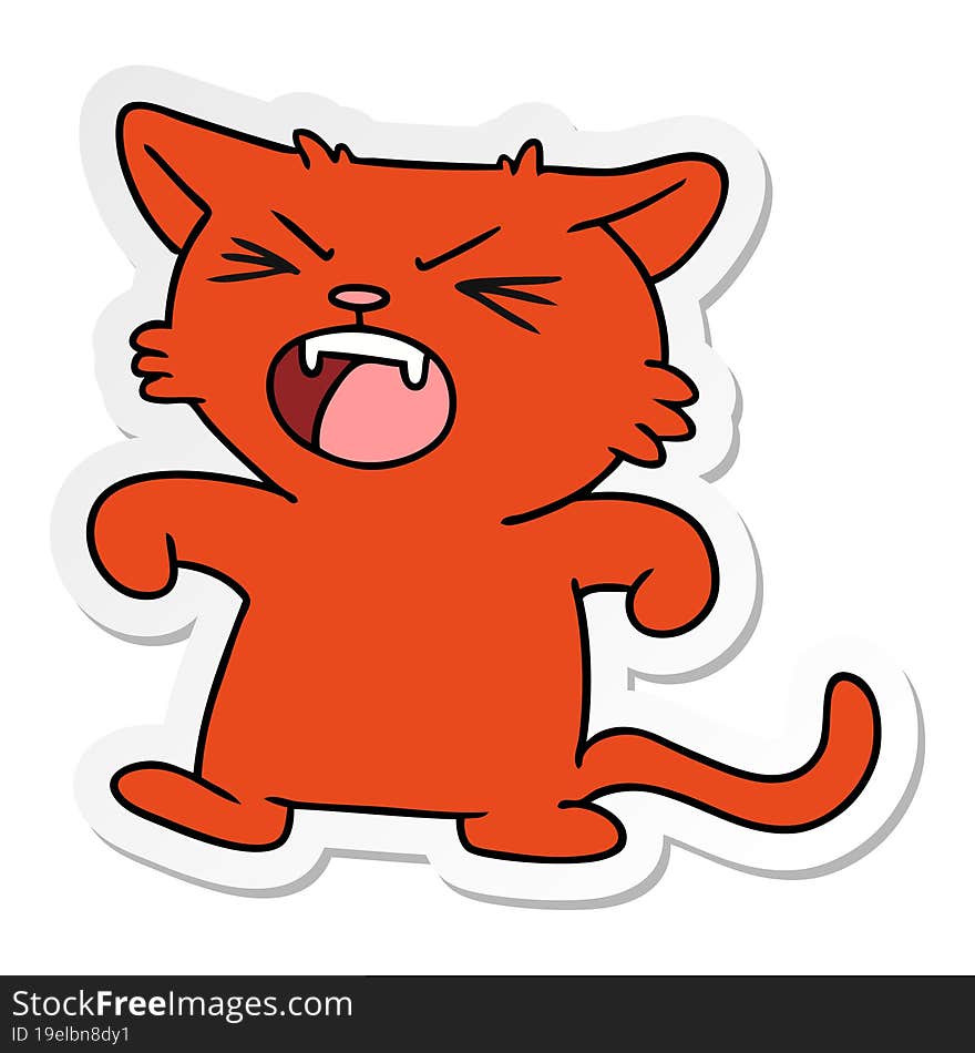 sticker cartoon doodle of a screeching cat