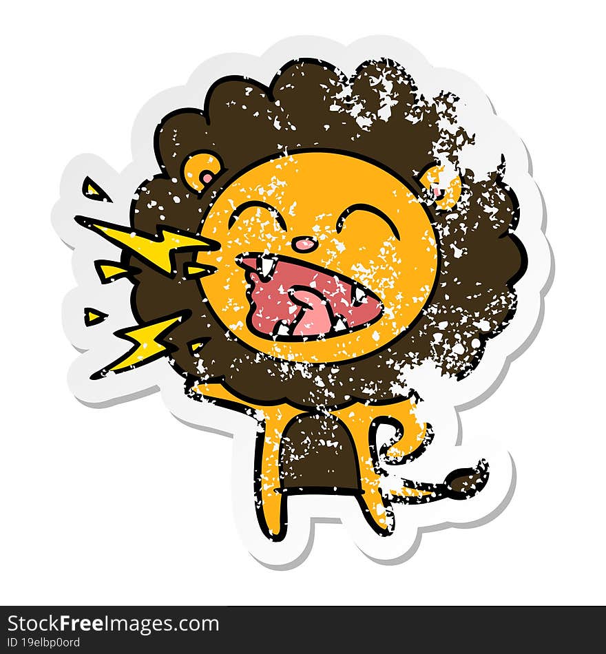 distressed sticker of a cartoon roaring lion