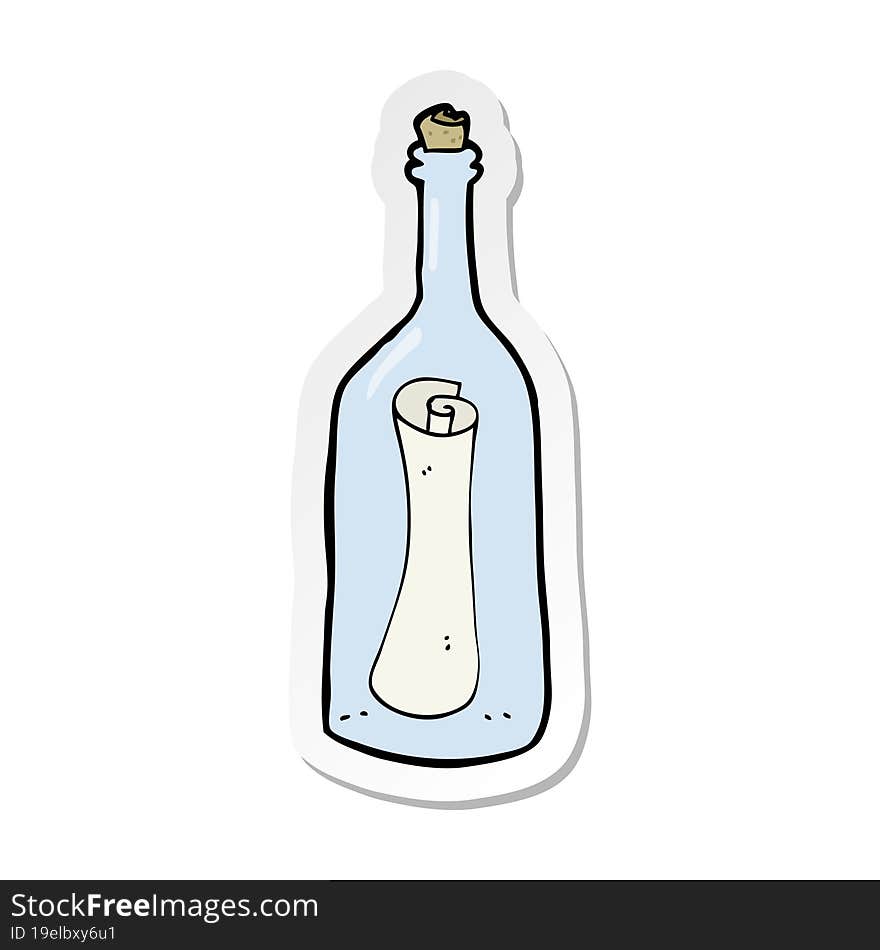 sticker of a cartoon letter in a bottle