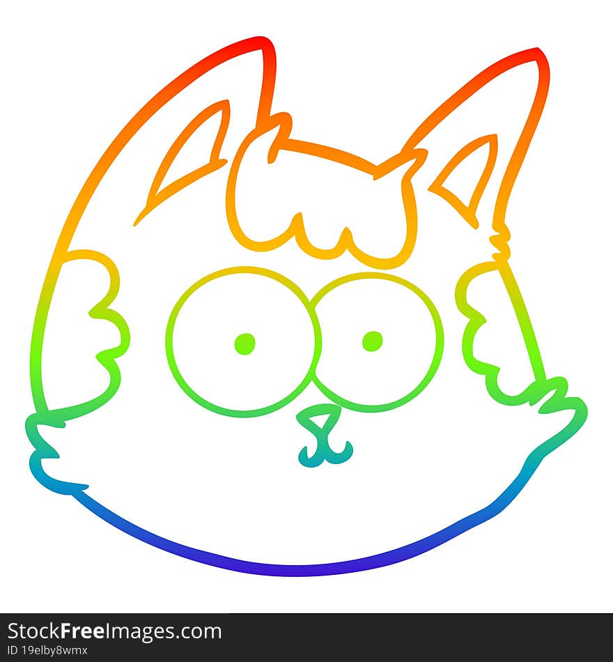 Rainbow Gradient Line Drawing Cartoon Cat Face