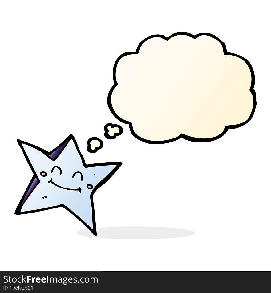 Cartoon Happy Star Character With Thought Bubble