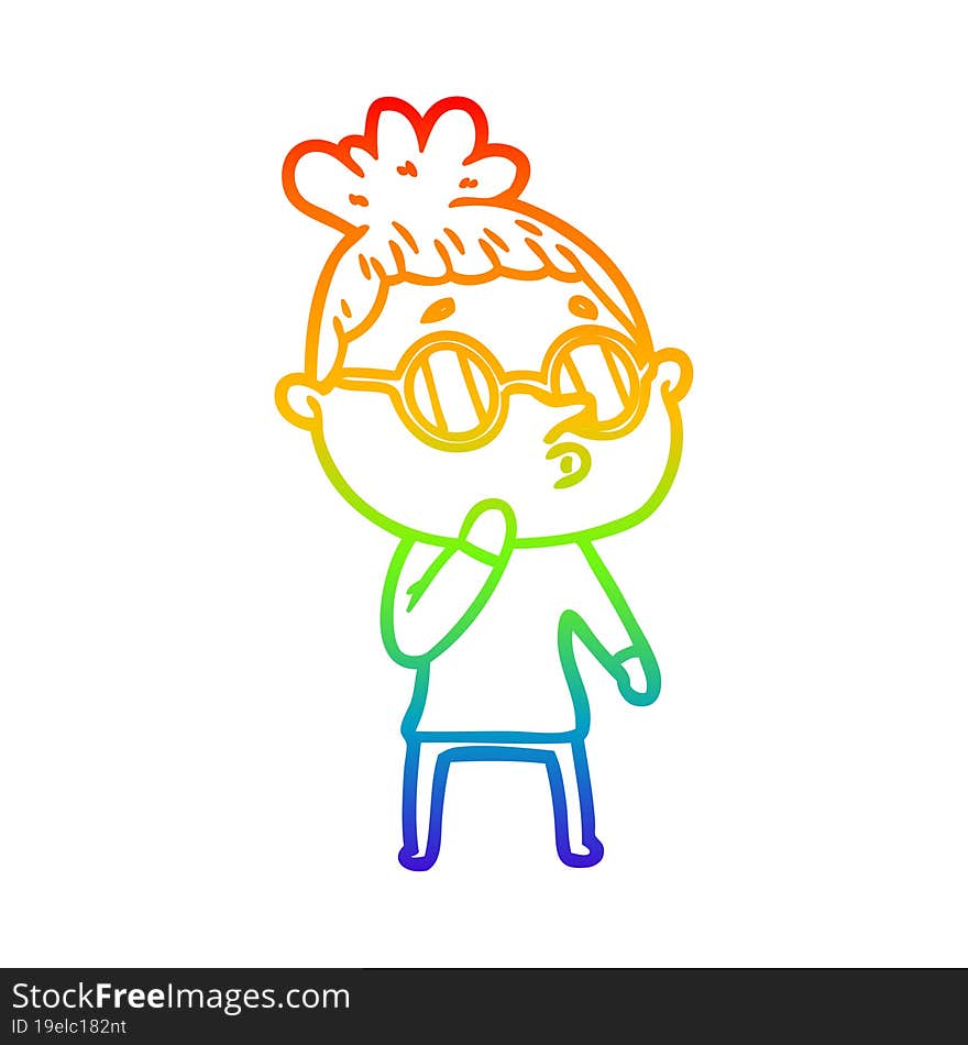 rainbow gradient line drawing cartoon woman wearing glasses