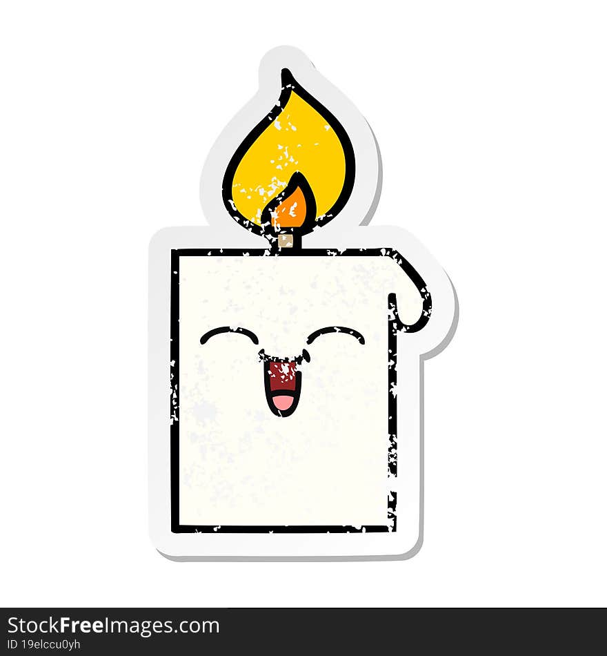 distressed sticker of a cute cartoon lit candle