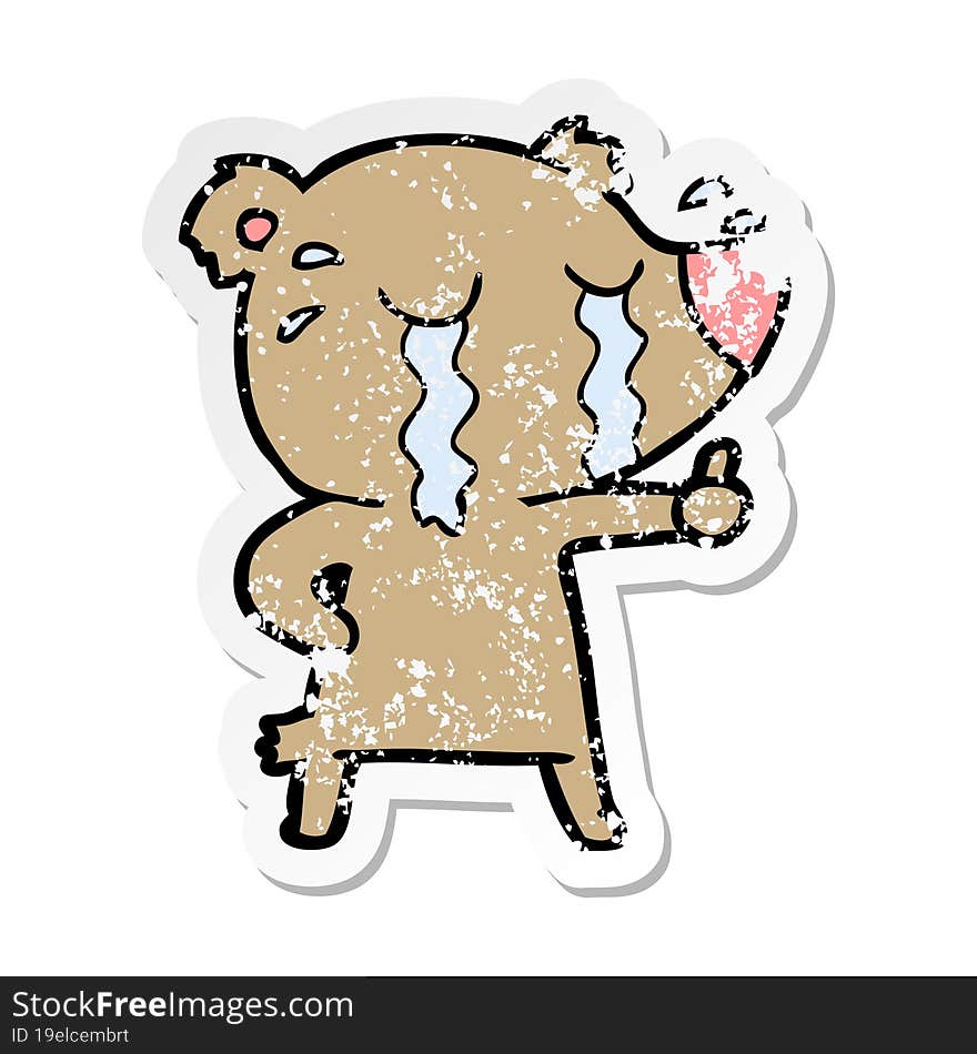 distressed sticker of a cartoon crying bear