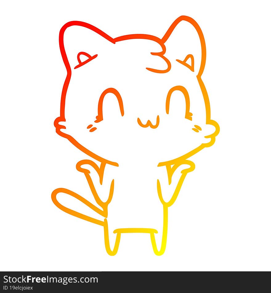 warm gradient line drawing cartoon happy cat