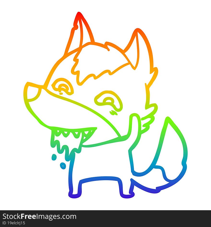 rainbow gradient line drawing of a cartoon hungry wolf