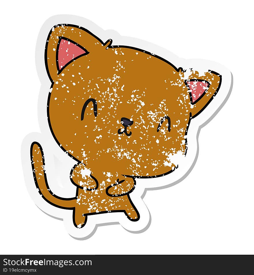 distressed sticker cartoon illustration of cute kawaii cat. distressed sticker cartoon illustration of cute kawaii cat