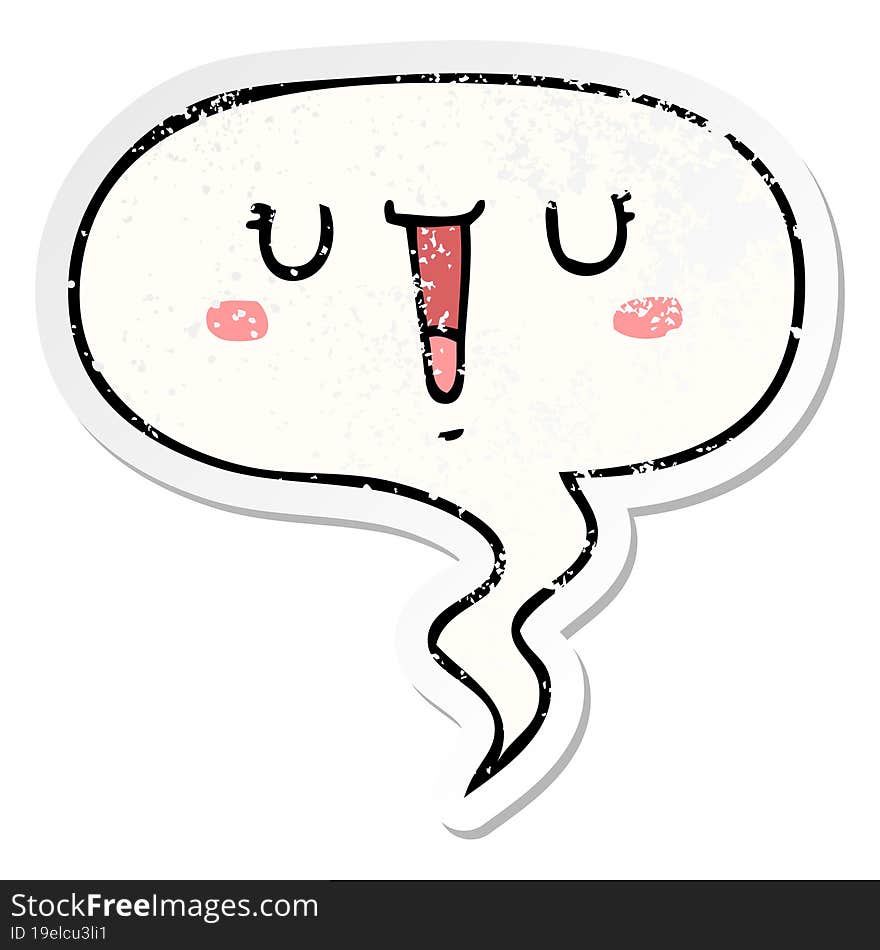 happy cartoon face and speech bubble distressed sticker