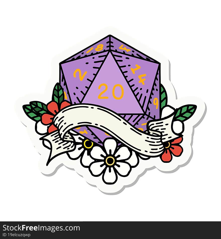 natural twenty D20 dice roll sticker