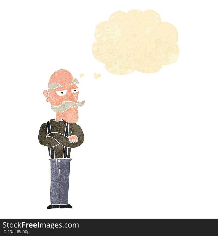 cartoon bored old man with thought bubble