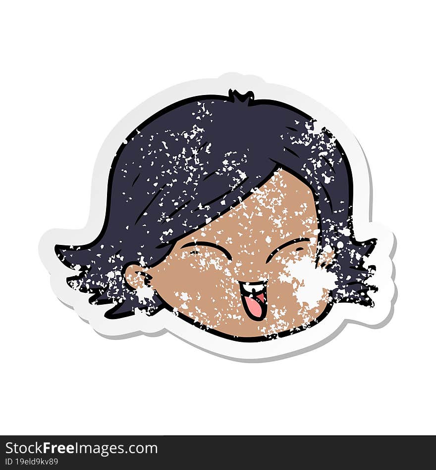 distressed sticker of a cartoon female face