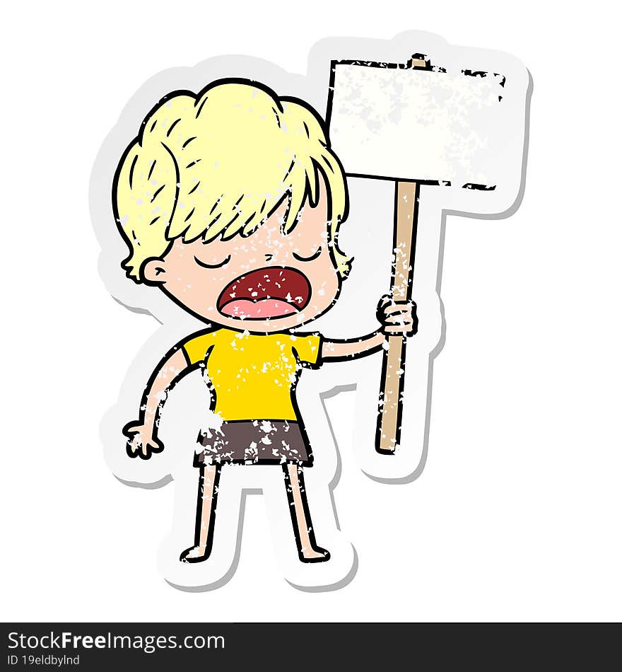 distressed sticker of a cartoon woman talking