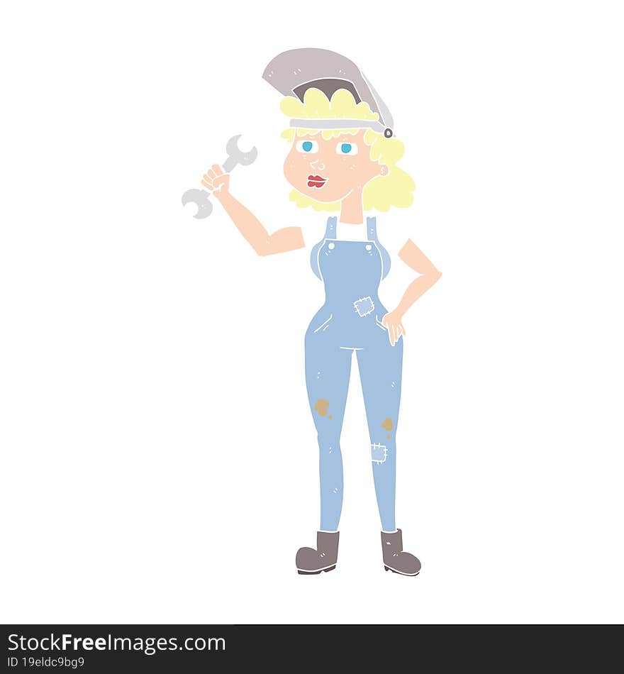 flat color illustration of woman with spanner. flat color illustration of woman with spanner