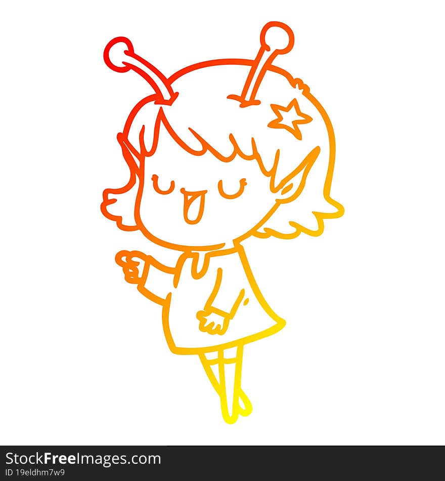 warm gradient line drawing happy alien girl cartoon