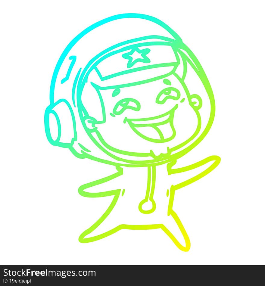 cold gradient line drawing of a cartoon laughing astronaut