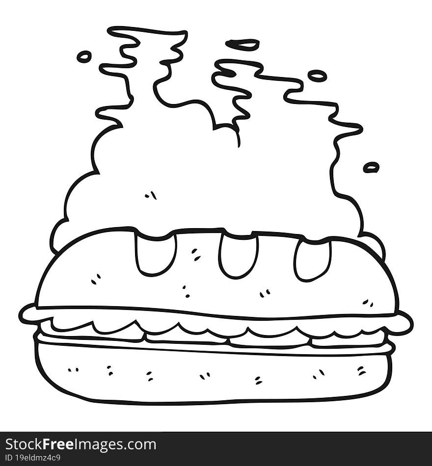 Black And White Cartoon Huge Sandwich