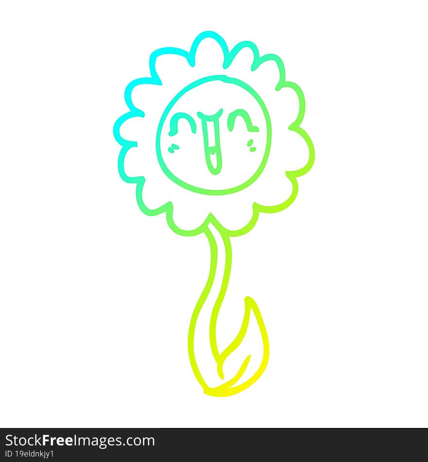 Cold Gradient Line Drawing Cartoon Happy Flower