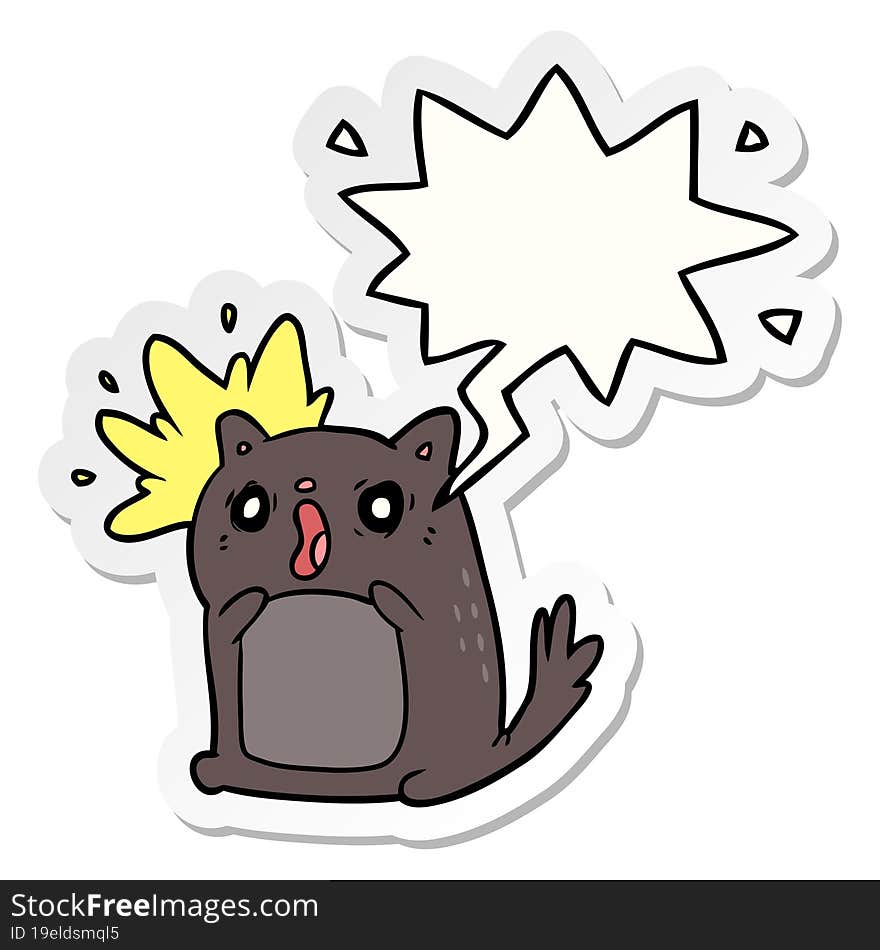 cartoon shocked cat amazed with speech bubble sticker