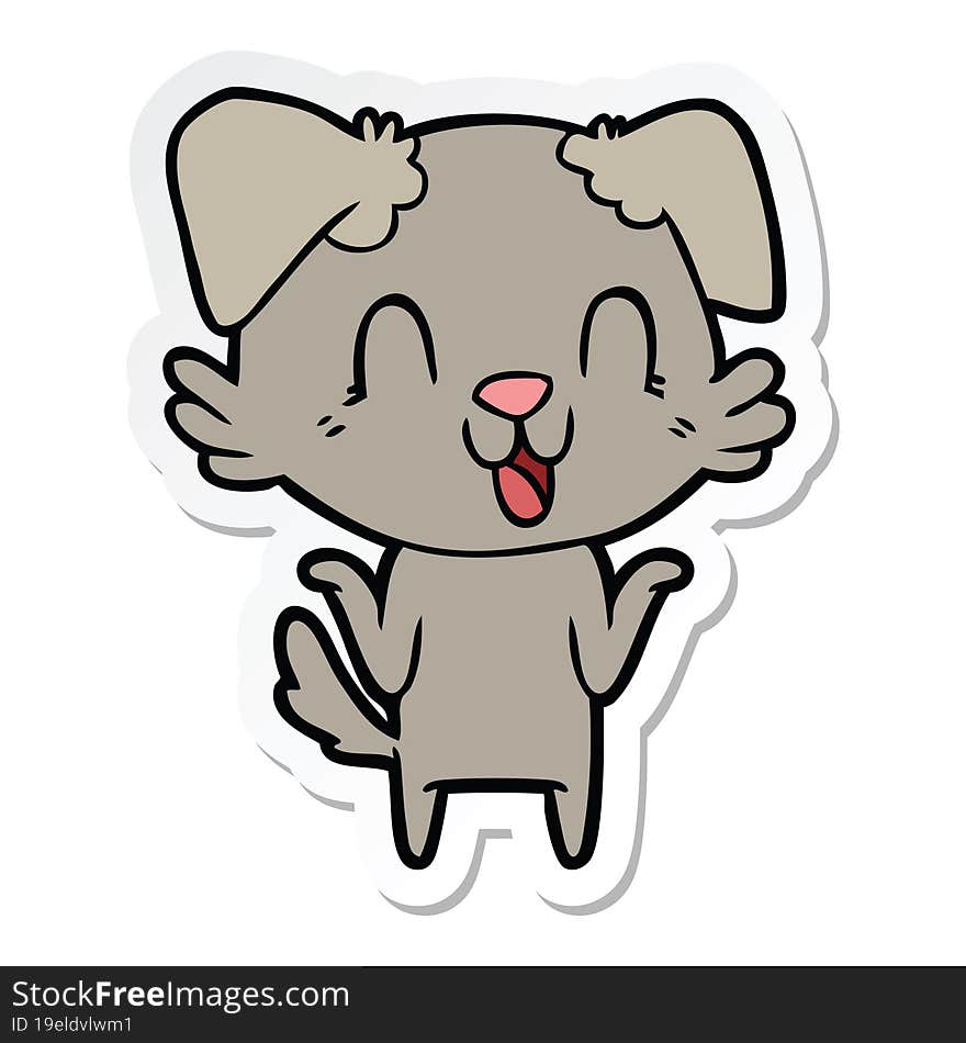 Sticker Of A Laughing Cartoon Dog Shrugging Shoulders