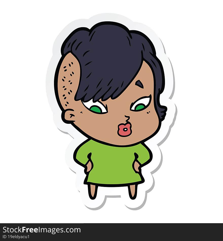 sticker of a cartoon surprised girl