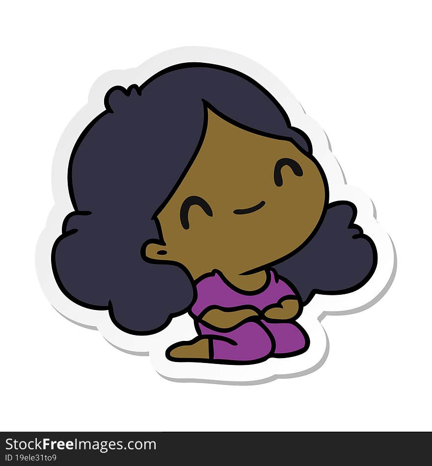 Sticker Cartoon Of A Cute Kawaii Girl