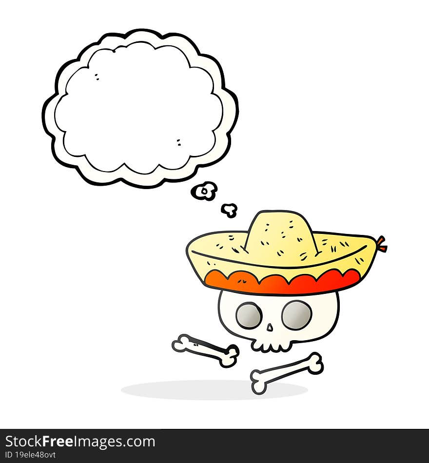 thought bubble cartoon skull in mexican hat