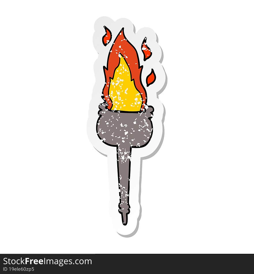 distressed sticker of a cartoon flaming chalice