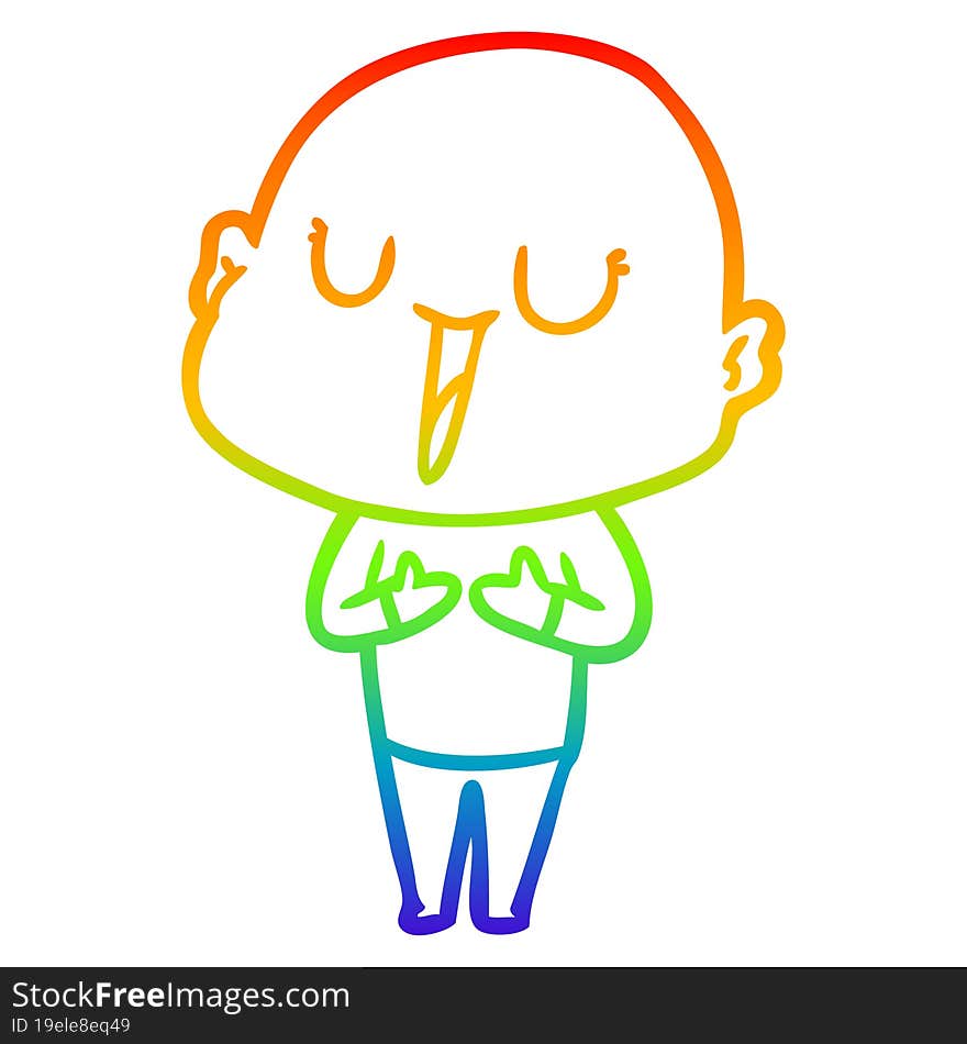 rainbow gradient line drawing of a happy cartoon bald man