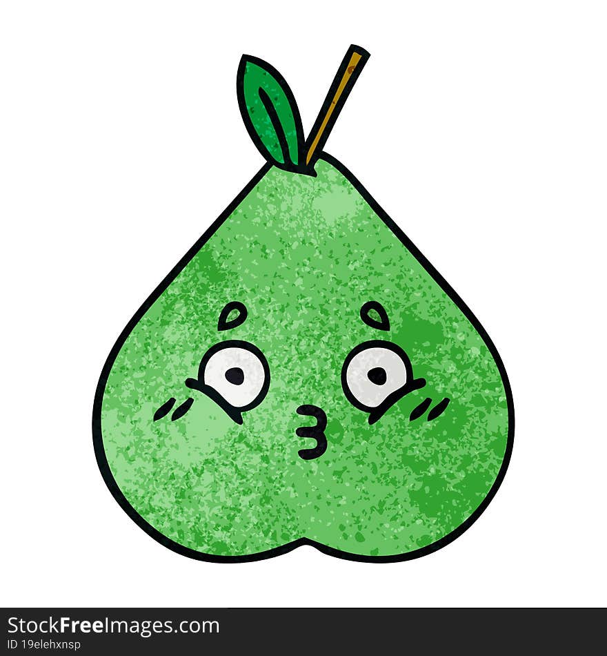 retro grunge texture cartoon of a green pear