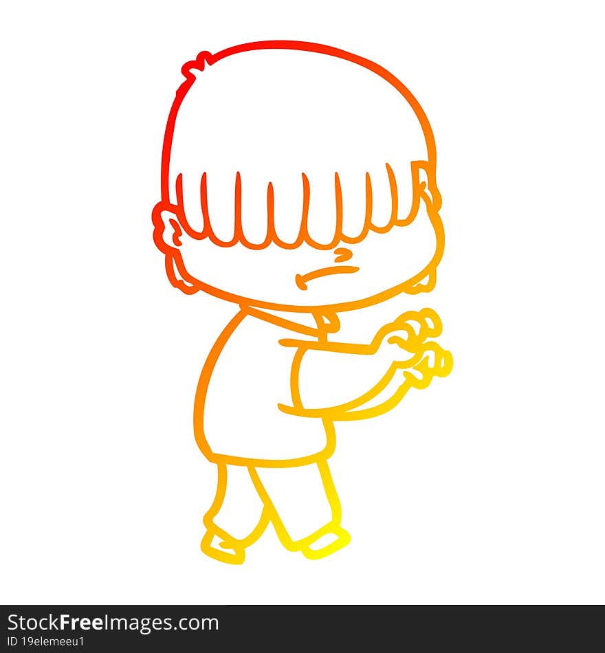 warm gradient line drawing of a cartoon boy with untidy hair