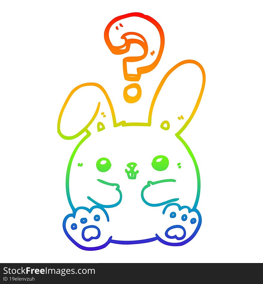 rainbow gradient line drawing cartoon rabbit with question mark