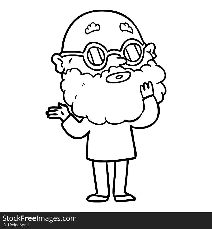 cartoon curious man with beard and glasses. cartoon curious man with beard and glasses