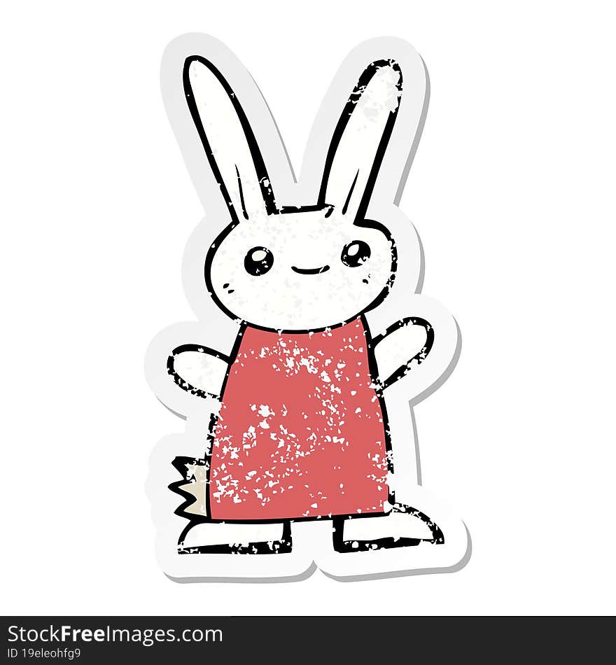 distressed sticker of a cute cartoon rabbit