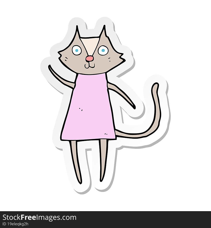 sticker of a cute cartoon cat waving